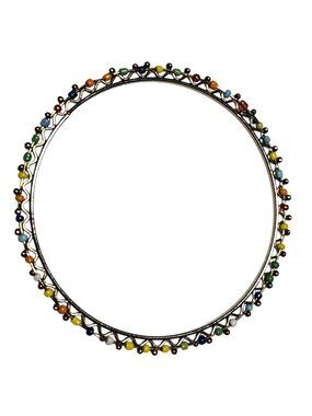 Retro Metal Bangle Bracelet Boho Colorful Beads Funky Gold Tone Fashion Jewelry